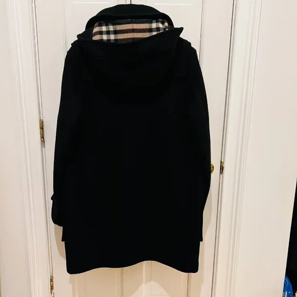 Authentic Burberry 100% Wool Duffle Coat Black Size US 44 / EU 54 XL - Picture 15 of 16
